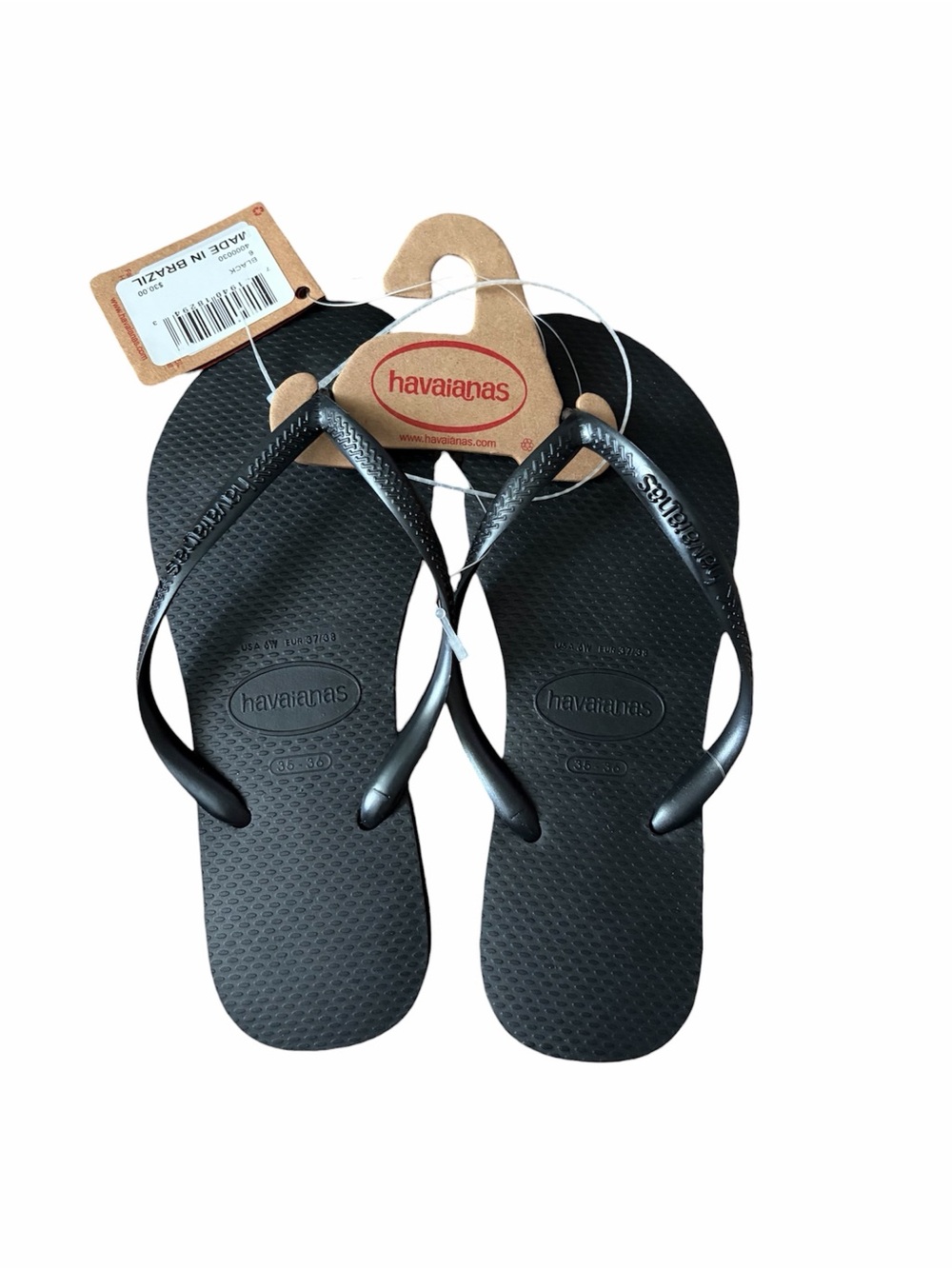NWT Havaianas Classic Slim Flip Flops Black Size 6